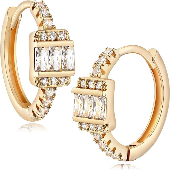 VACRONA Cubic Zirconia Huggie Earrings 14k Gold Plated Tiny Earrings Small Huggie Hoop Earrings S... | Amazon (US)