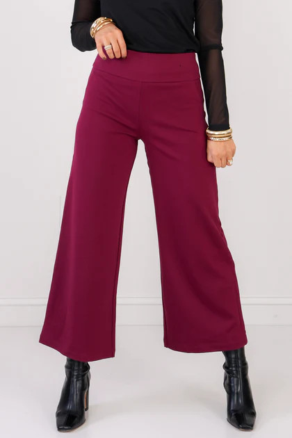 Give it Here Wine Cropped Wide Leg Pant | The Willow Tree
