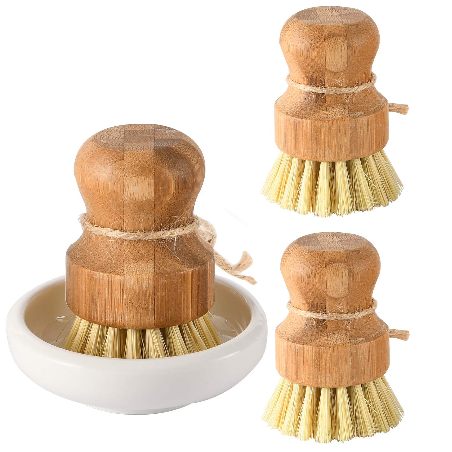 Bamboo Dish Scrub Brushes by Subekyu, Kitchen Wooden Cleaning Scrubbers Set for Washing Cast Iron Pa | Amazon (US)