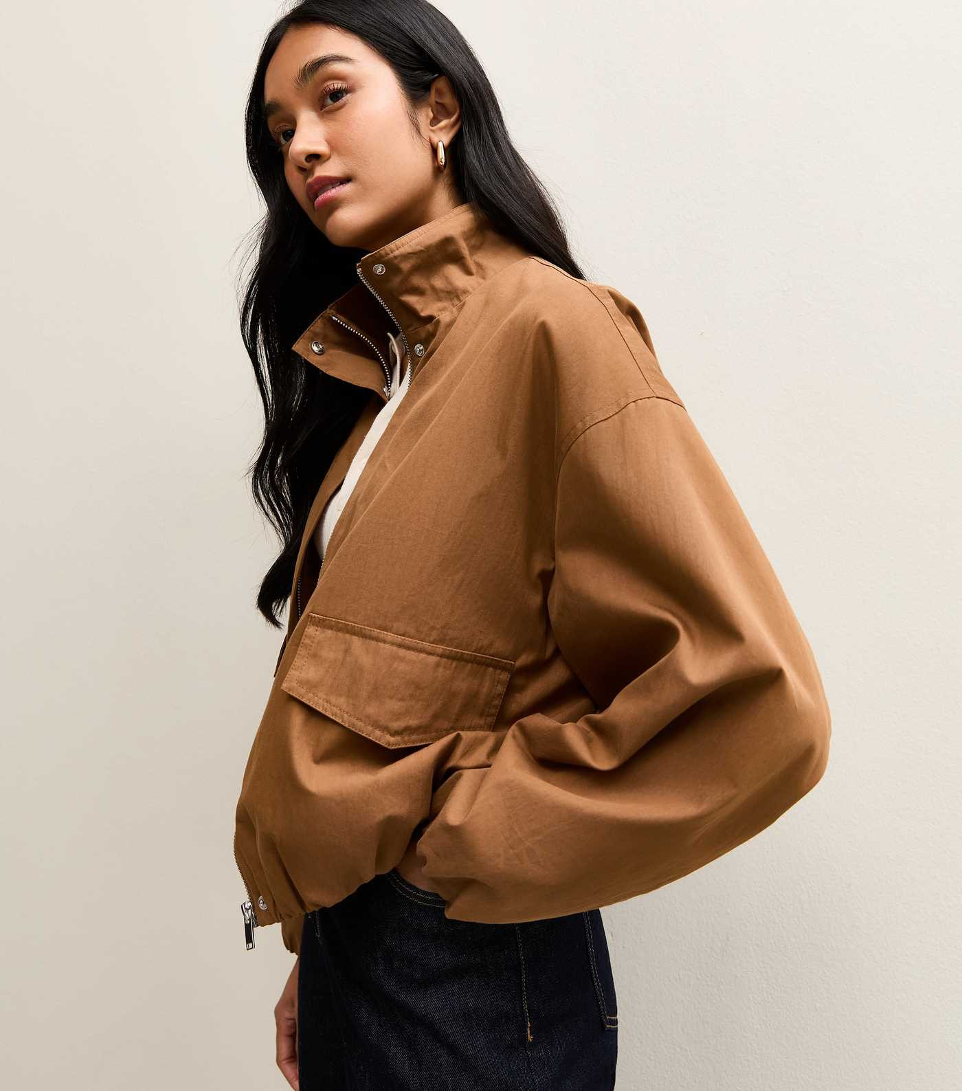 Tan Funnel Neck Bubble Hem Jacket | New Look | New Look (UK)