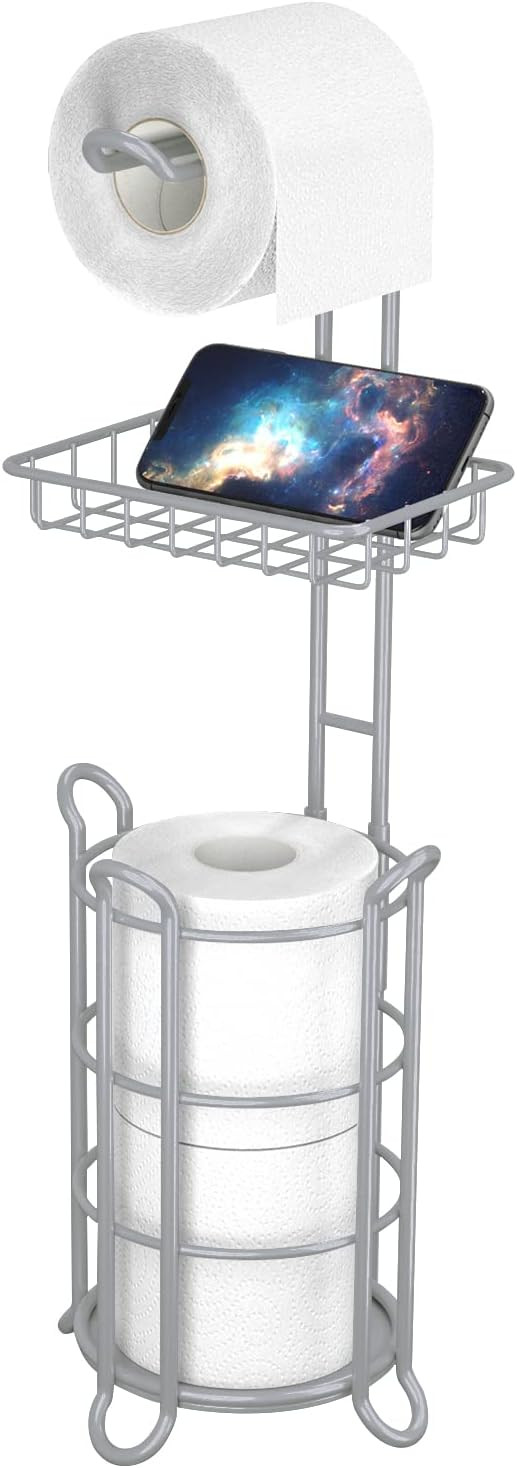 Toilet Paper Roll Holder Stand Bathroom Tissue Holders Free Standing with Middle Shelf Storage Re... | Amazon (US)