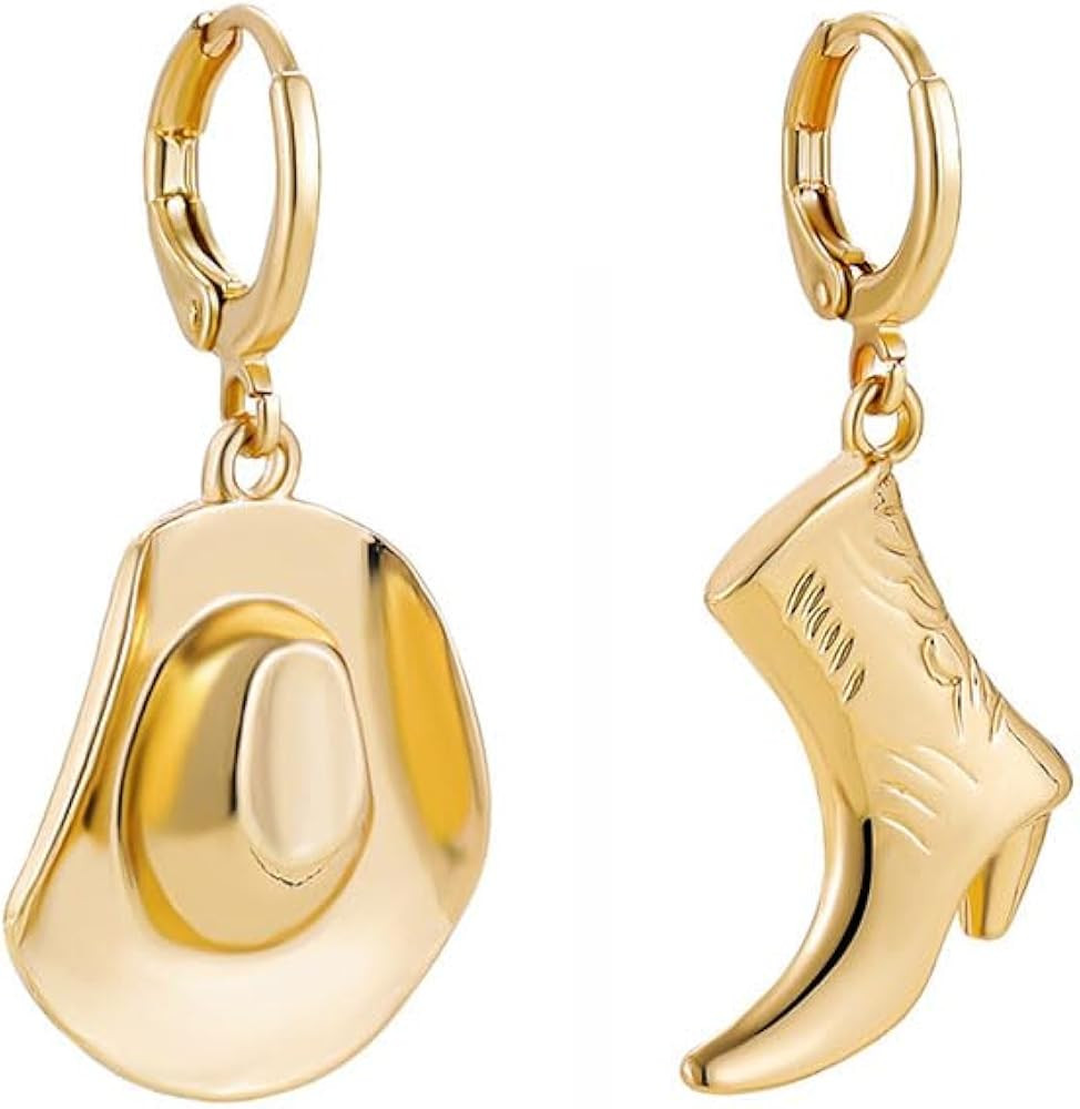 Gold Cowgirl Boot Hat Earrings Dallas Cowgboy Dangle Drop Western Style Silver Earrings for women | Amazon (US)