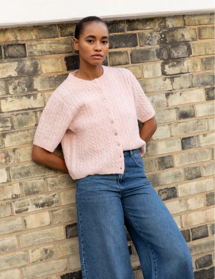 Pink Cable Knit Short Sleeve Cardigan | Nobody's Child