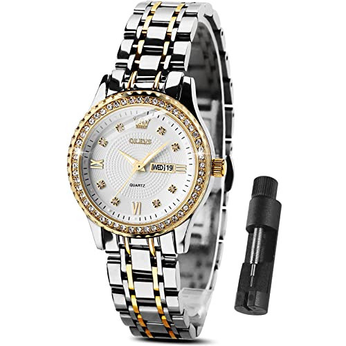 OLEVS Small Women Watch Gold and Silver Watches for Women Stainless Steel Diamond Ladies Watches with Day Date Women's Wrist Watch Classic Dress Analog Quartz Waterproof Reloj de Mujer | Amazon (US)