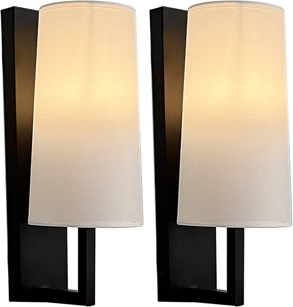 Wall Sconces Battery Operated Fabric Shade Wall Lights Battery Powered Indoor Lighting Fixtures N... | Amazon (US)