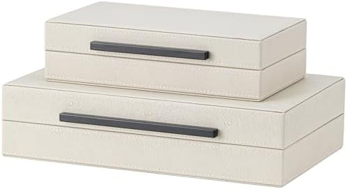 Set of 2 Beige Shagreen Decorative Storage Boxes with Black Metal Handles – Faux Leather Jewelr... | Amazon (US)