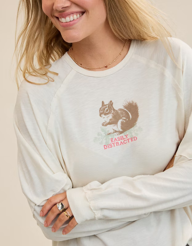 Aerie Cozy Long Sleeve Oversized Boyfriend T-Shirt | Aerie