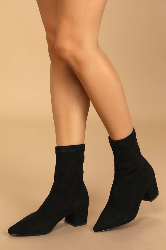 Aeryn Black Suede Pointed-Toe Mid-Calf Boots | Lulus (US)