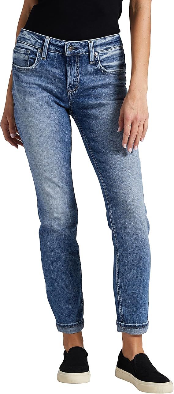 Silver Jeans Co. Women's Boyfriend Mid Rise Slim Leg Jeans | Amazon (US)