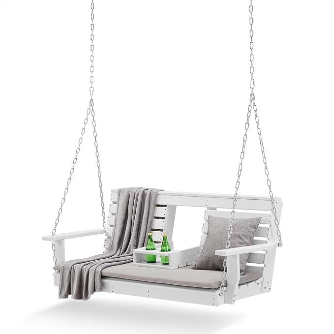Heavy Duty Poly Lumber HDPE Porch Swing with Mounting Kit and Accessories Outdoor Hanging Chair w... | Amazon (US)