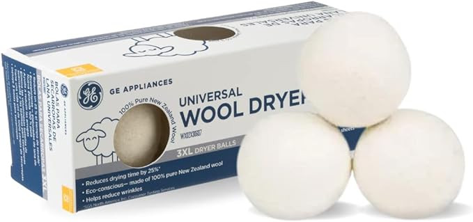 GE Appliances Wool Dryer Balls, XL 3.5 inch Reusable Natural Fabric Softener Made of 100% Pure Ne... | Amazon (US)