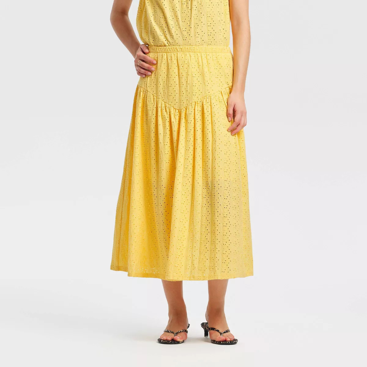 Women's High-Rise Eyelet Midi A-Line Skirt - A New Day™ Yellow L | Target