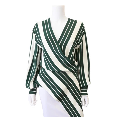 Green & Ivory Striped Asymmetric Wrap Blouse S / GRN WHI / New | Clotheshorse Anonymous
