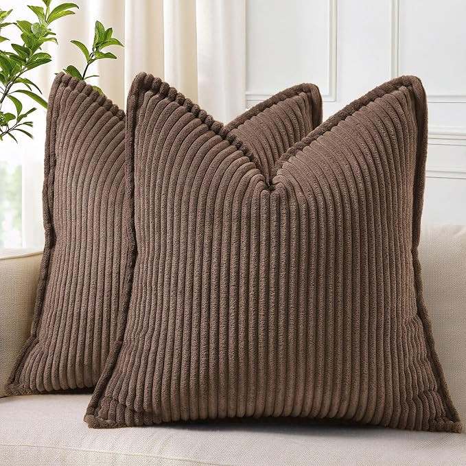 decorUhome Fall Corduroy Dark Brown Throw Pillow Covers 18x18 Set of 2 | Amazon (US)