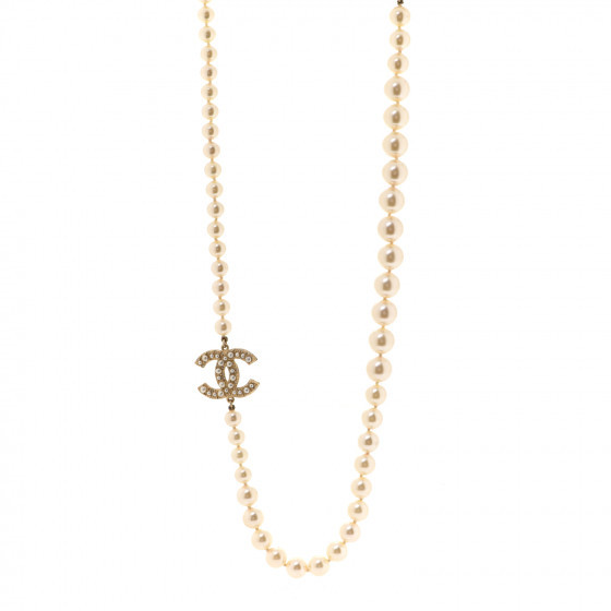 CHANEL Pearl CC 100th Anniversary Necklace Light Gold | Fashionphile
