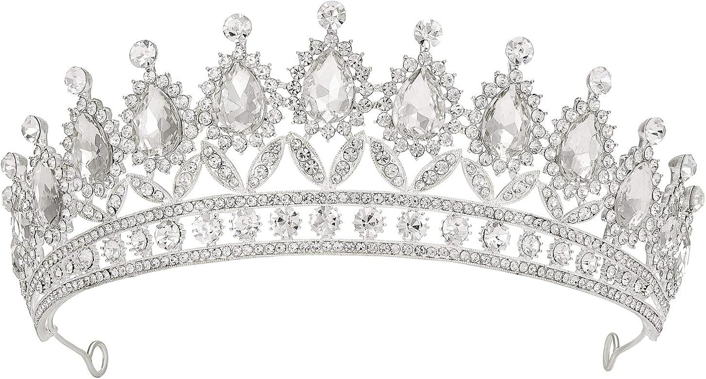 SWEETV Rhinestone Wedding Tiara for Women, Royal Queen Crown Headband, Crystal Princess Hair Accesso | Amazon (US)