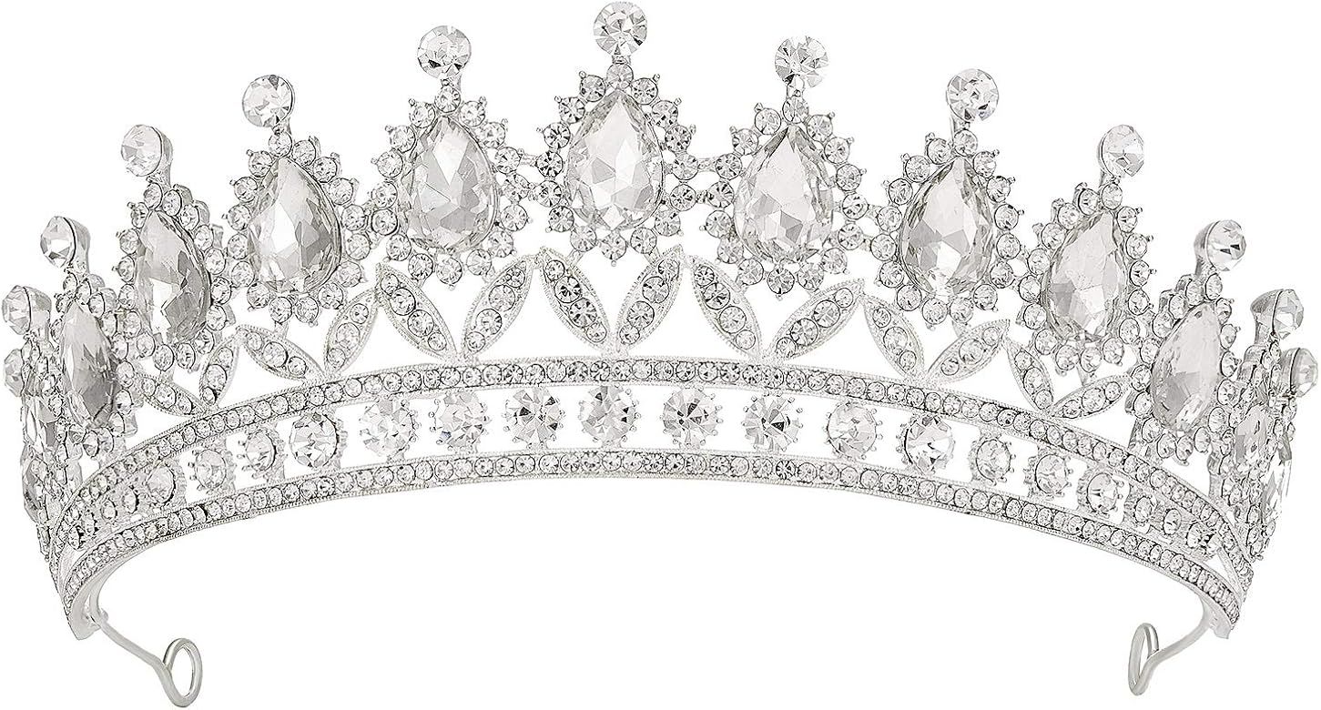 SWEETV Rhinestone Wedding Tiara for Women, Royal Queen Crown Headband, Crystal Princess Hair Accesso | Amazon (US)
