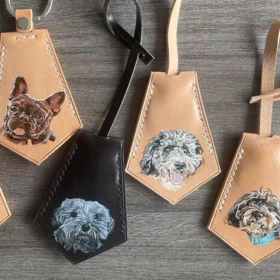 Hand-painted Pet Portrait Leather Bag Charm, Custom Keychain Christmas Xmas Thanksgiving Gift - E... | Etsy (US)