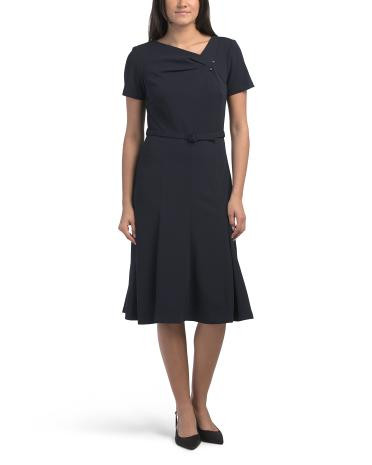 belted neck pleat midi dress | TJ Maxx