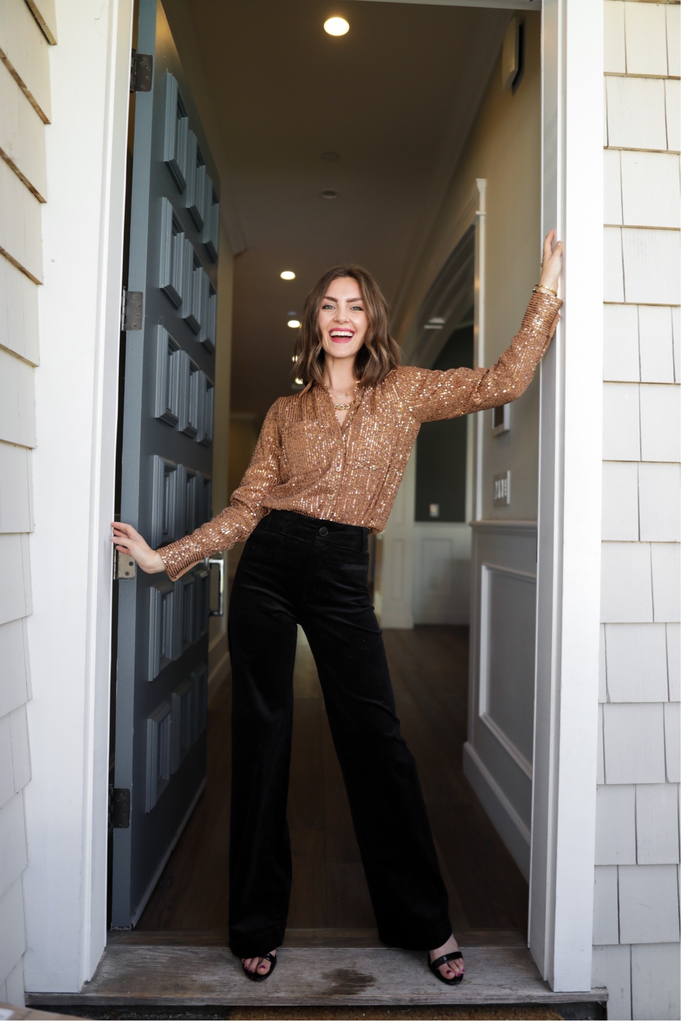 Sequin shirt // sequins // holiday party outfit // Christmas party outfit // black pants // wide leg pants //tts 

#LTKSeasonal #LTKstyletip #LTKHoliday
