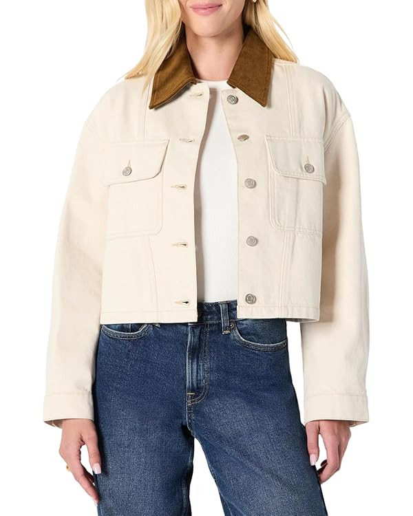 Amazon Essentials Women's Oversized-Fit Cropped Denim Jacket with Contrast Corduroy Collar | Amazon (US)