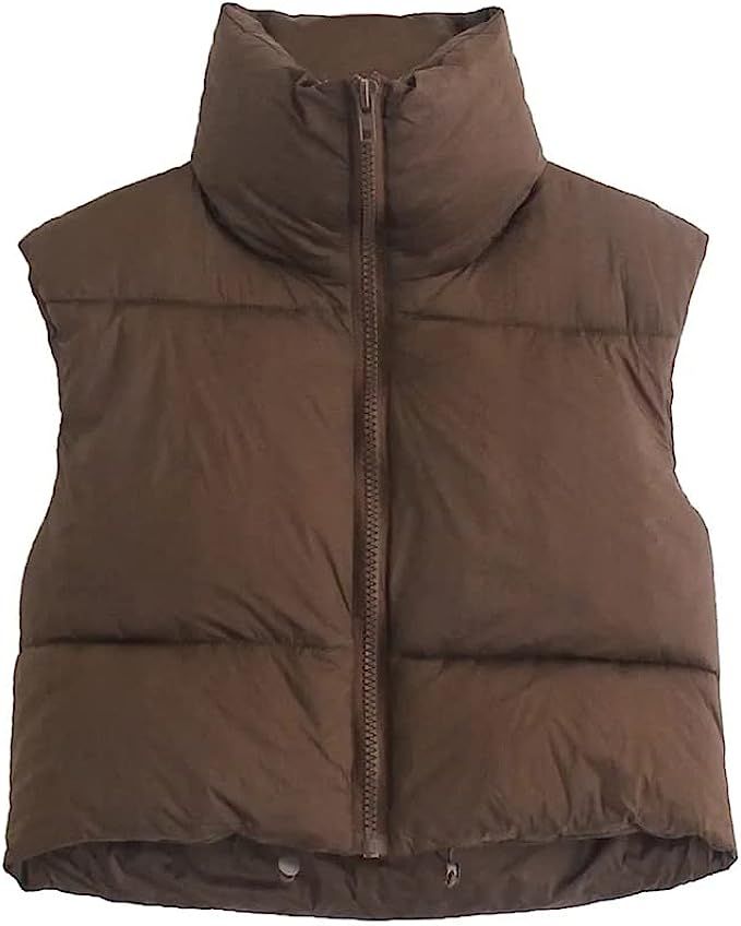 HOULENGS Women's Stand Collar Crop Puffer Vest Lightweight Sleeveless Winter Warm Outerwear Puffe... | Amazon (US)