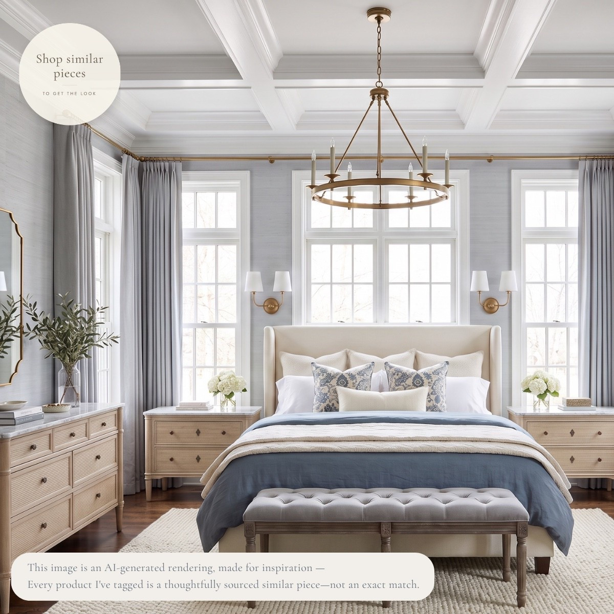 Soft blue-gray, warm brass, woven texture, and floor-to-ceiling drapery. 🤍

I love how calm this bedroom feels without being completely neutral. The light upholstered bed keeps things soft, while the woven nightstands and dresser add warmth and texture. And those full-height drapery panels make the whole room feel taller and more finished.

I’ve tagged thoughtfully sourced similar pieces to help recreate the look.

AI-generated design concept for inspiration • Tagged products are thoughtfully sourced similar pieces, not exact matches • Affiliate links may be used. As an Amazon Associate, I earn from qualifying purchases.

#LTKHome