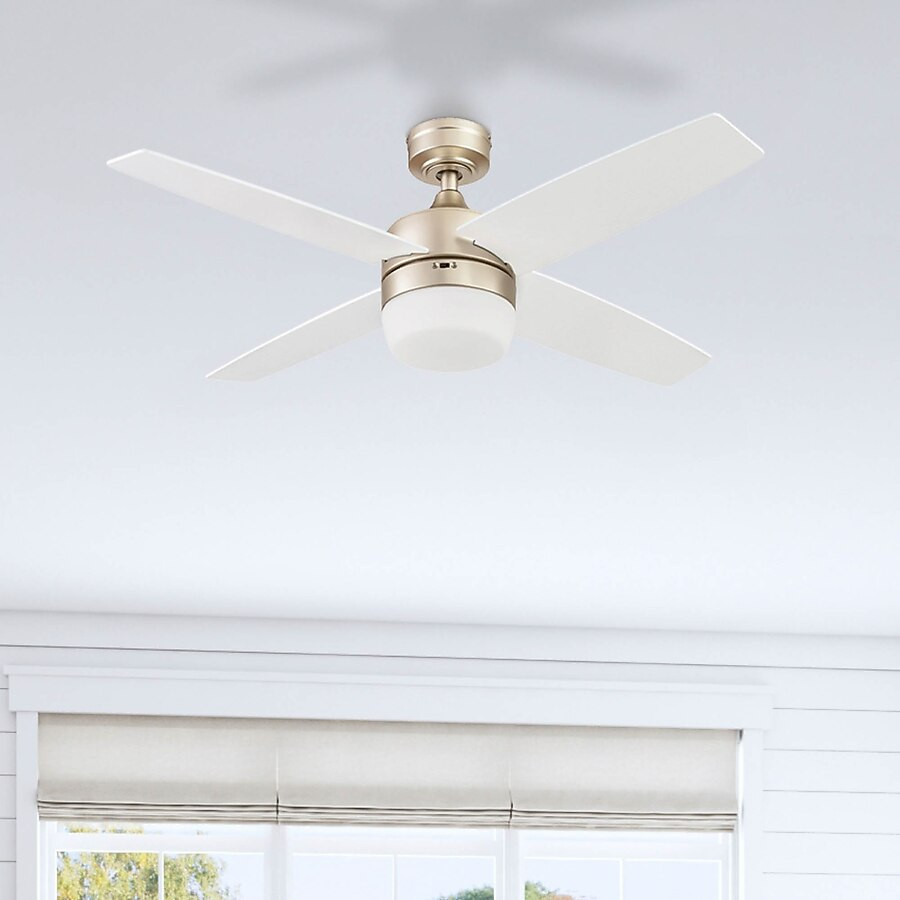 Prominence Home Atlas 44-in Champagne with White, Honey Oak Blades Indoor Ceiling Fan with Light ... | Lowe's