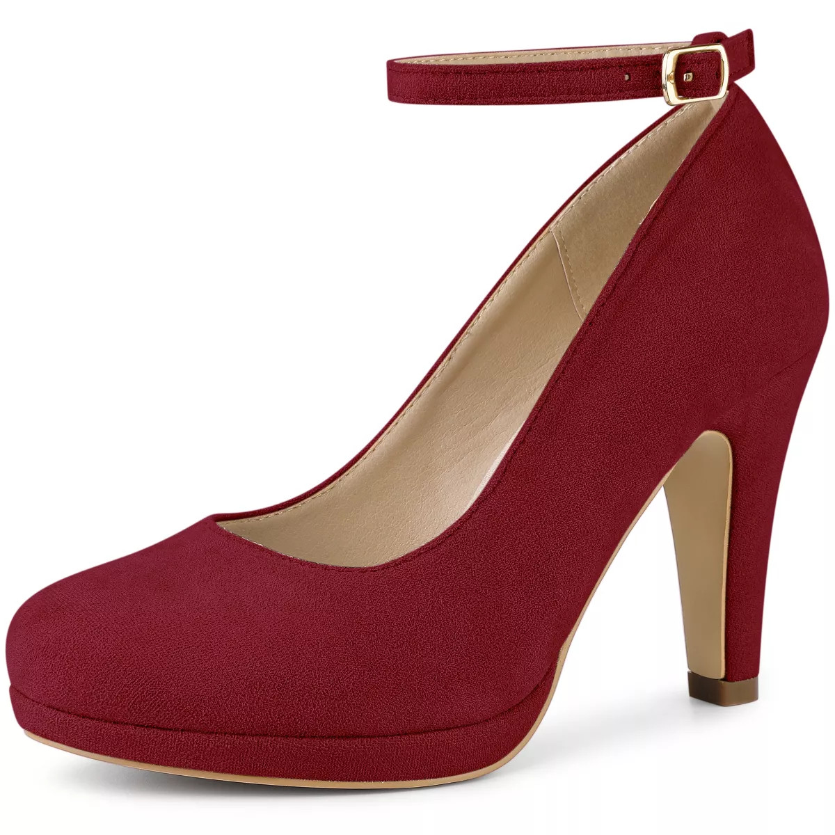 Perphy Women's Ankle Strap Round Toe Stiletto Heels Mary Jane Pumps Burgundy 8.5 | Target