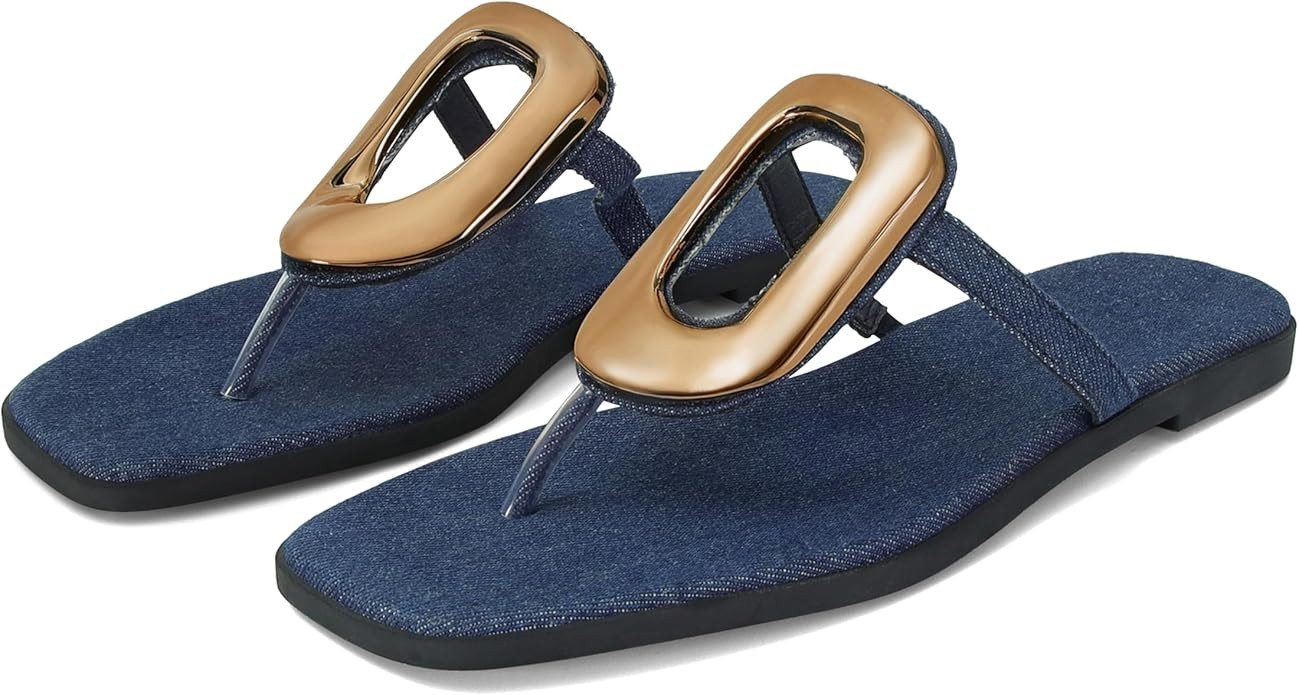 Wnshonzy Flip-Flops for Women Thong Sandals Flat Slip on Slides Beach Comfort Open Square Toe Lad... | Amazon (US)