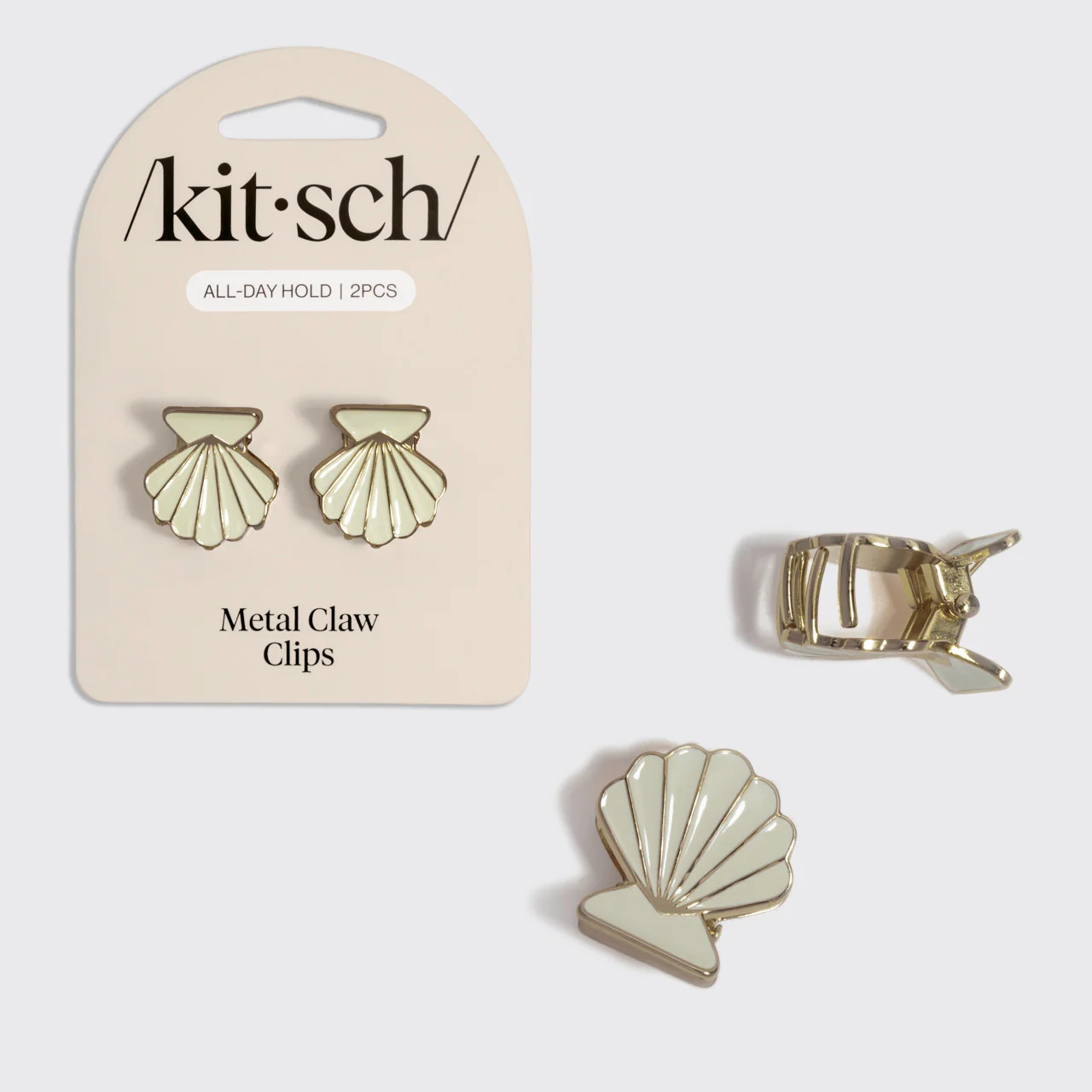 Gold & Pearlized Cream Metal Clam Shell Hair Clip Set | Kitsch