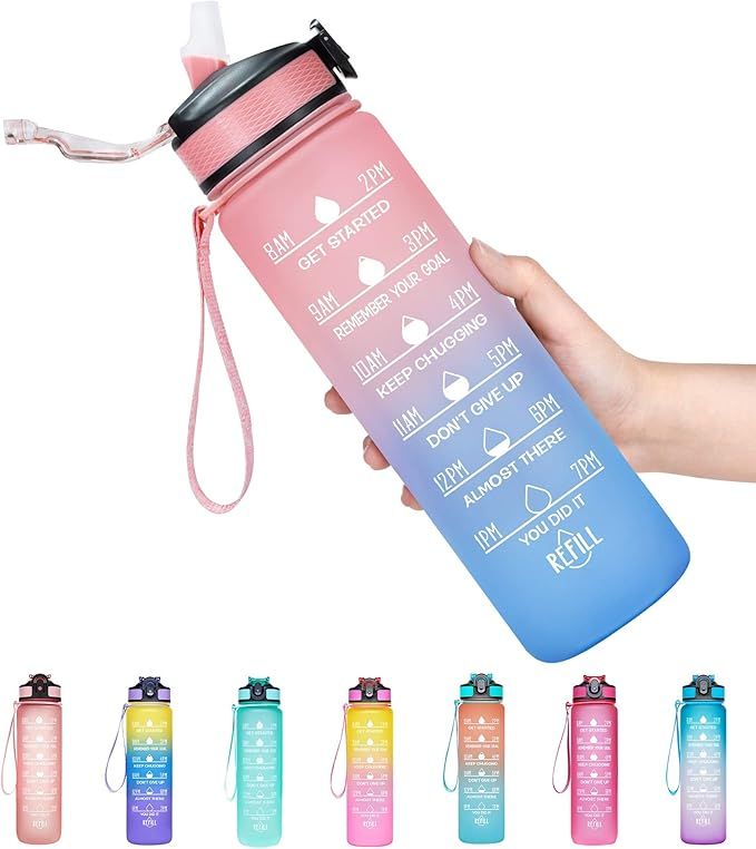 Venture Pal 32oz Motivational Fitness Sports Water Bottle with Time Marker & Straw, Large Wide Mo... | Amazon (US)