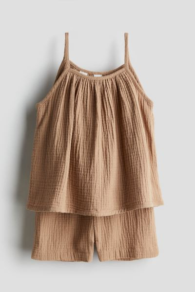 2-piece Double-weave Cotton Set - Beige - Kids | H&M US | H&M (US + CA)