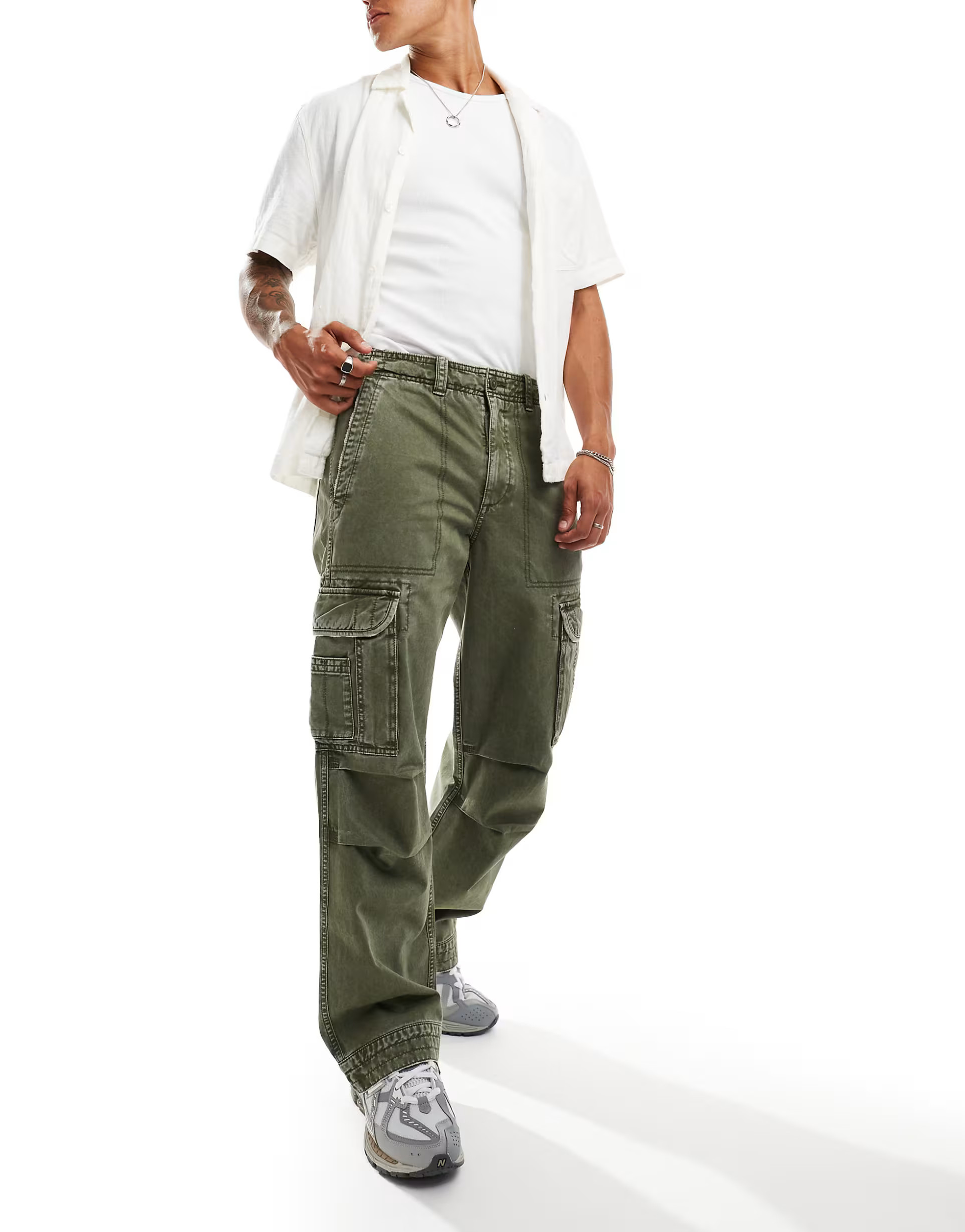 Abercrombie & Fitch baggy reissue twill cargo trousers in olive green | ASOS | ASOS (Global)