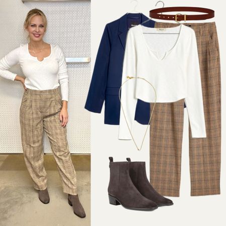 Trousers for work or casual and fitted tee,blazer, belt, necklace from Madewell. 20% off exclusively in the LTK app through 10/29! Boots from Nordstrom

#LTKxMadewell #LTKsalealert #LTKSeasonal