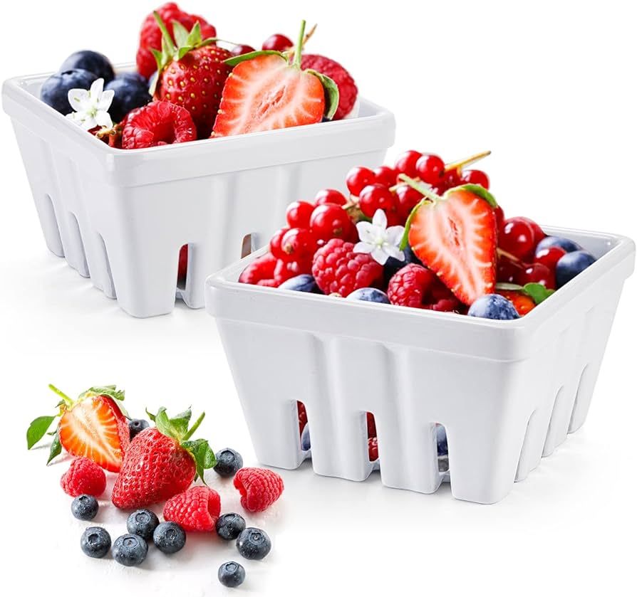 ZEAYEA Set of 2 Berry Basket, Melamine Berry Bowl With Holes, Square Kitchen Fruit Basket, 5" Col... | Amazon (US)