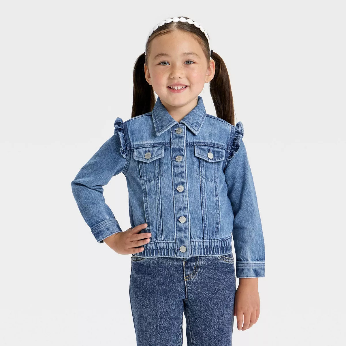 Toddler Girls' Ruffle Denim Jacket - Cat & Jack™ Medium Wash | Target