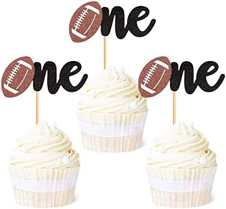 Ercadio 24 Pack Rugby One Cupcake Toppers Glitter American Football 1st Birthday Cupcake Picks Sport | Amazon (US)