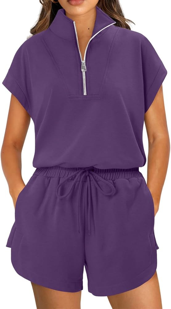 KISSMODA Two Piece Sets for Women Sweatsuit Casual Tracksuits Short Sleeve Tops and Shorts 2025 L... | Amazon (US)