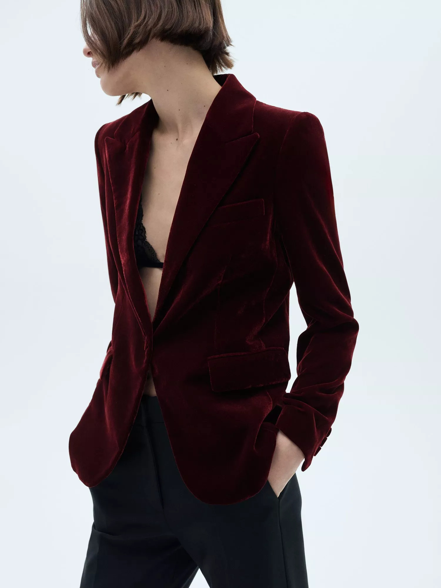MangoCombi Velvet Blazer, Dark Red | John Lewis (UK)