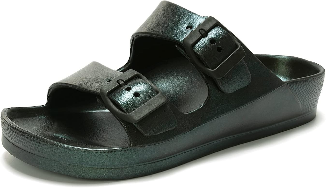 FUNKYMONKEY Women's Comfort Slides Double Buckle Adjustable EVA Flat Sandals | Amazon (US)