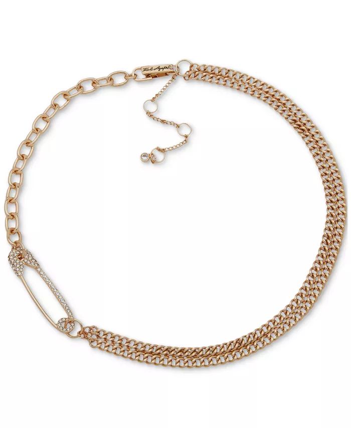 Gold-Tone Pavé Safety Pin Collar Necklace, 16" + 3" extender | Macy's