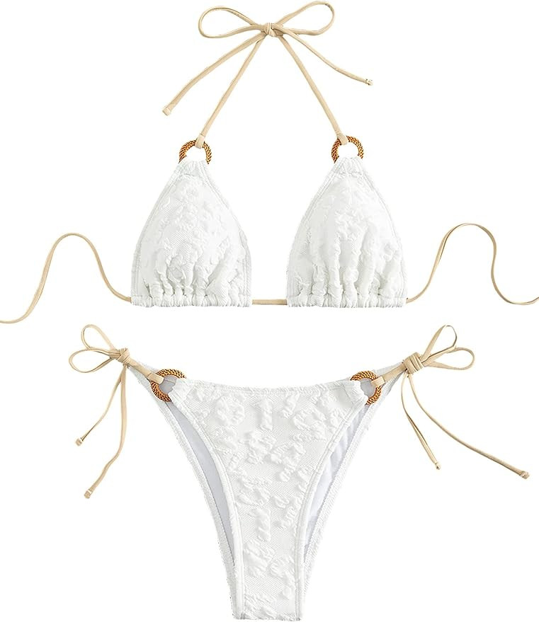 SHENHE Women's Sexy Bikini Sets Ring Triangle Tie Bathing Suits 2 Piece Swimsuits | Amazon (US)