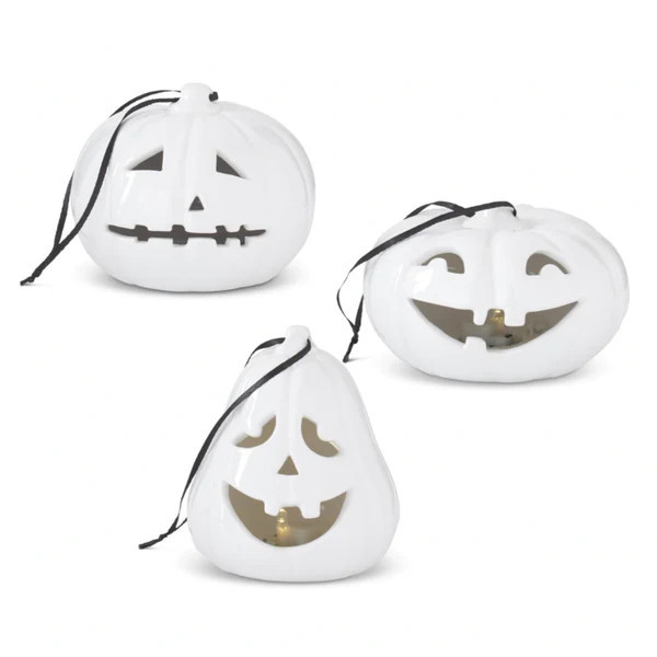 White Ceramic LED Jack O Lantern Ornaments | Waiting On Martha