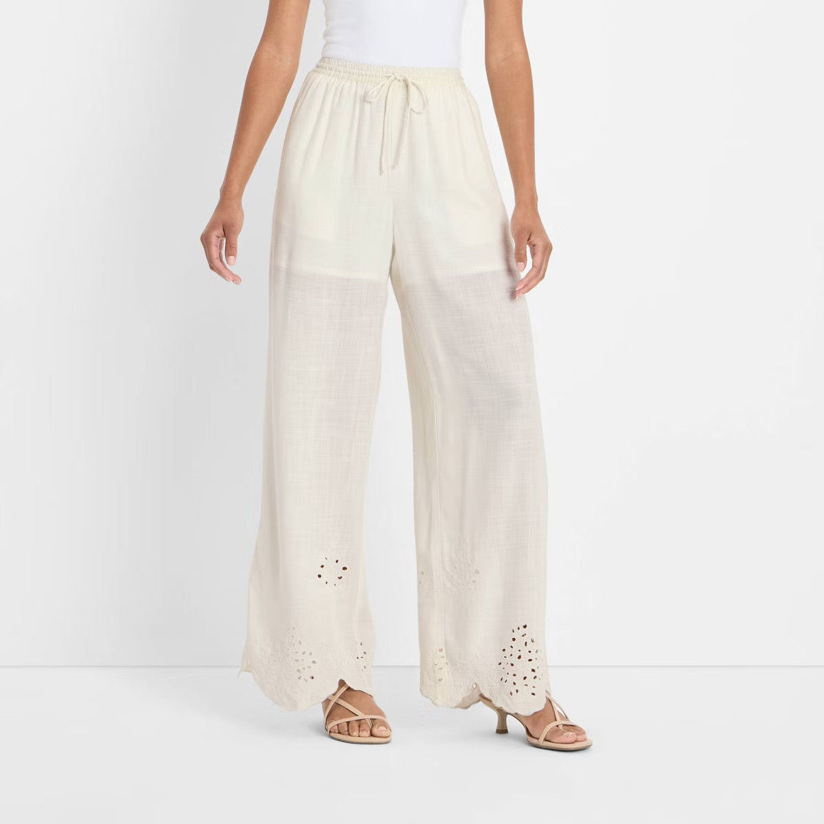 Women's High-Rise Wide Leg Embellished Eyelet Pull-On Pants - Future Collective | Target