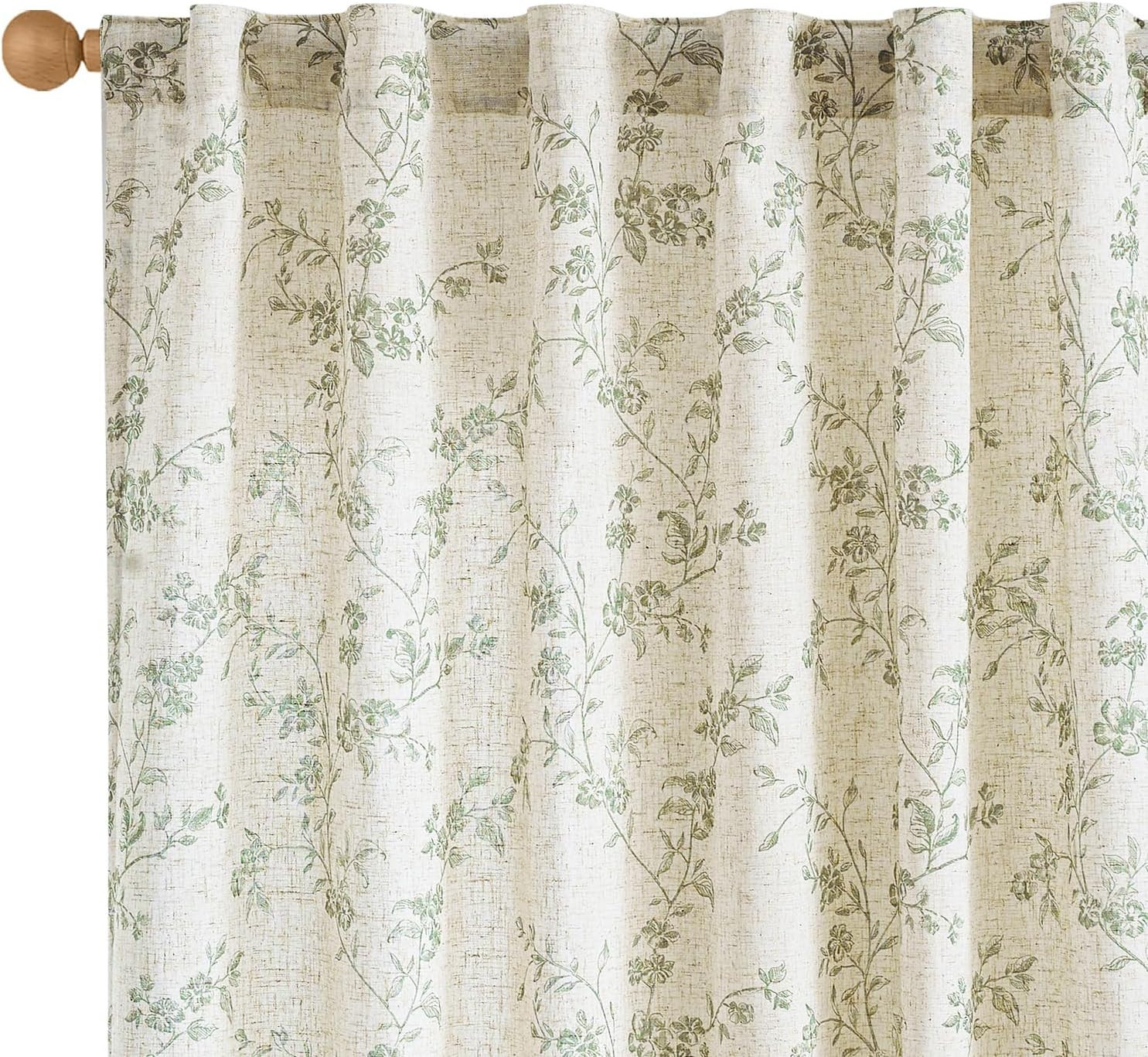 Lazzzy Green Floral Curtains 84 Inch Length Linen Farmhouse Curtain Back Tab Drapes for Living Ro... | Amazon (US)