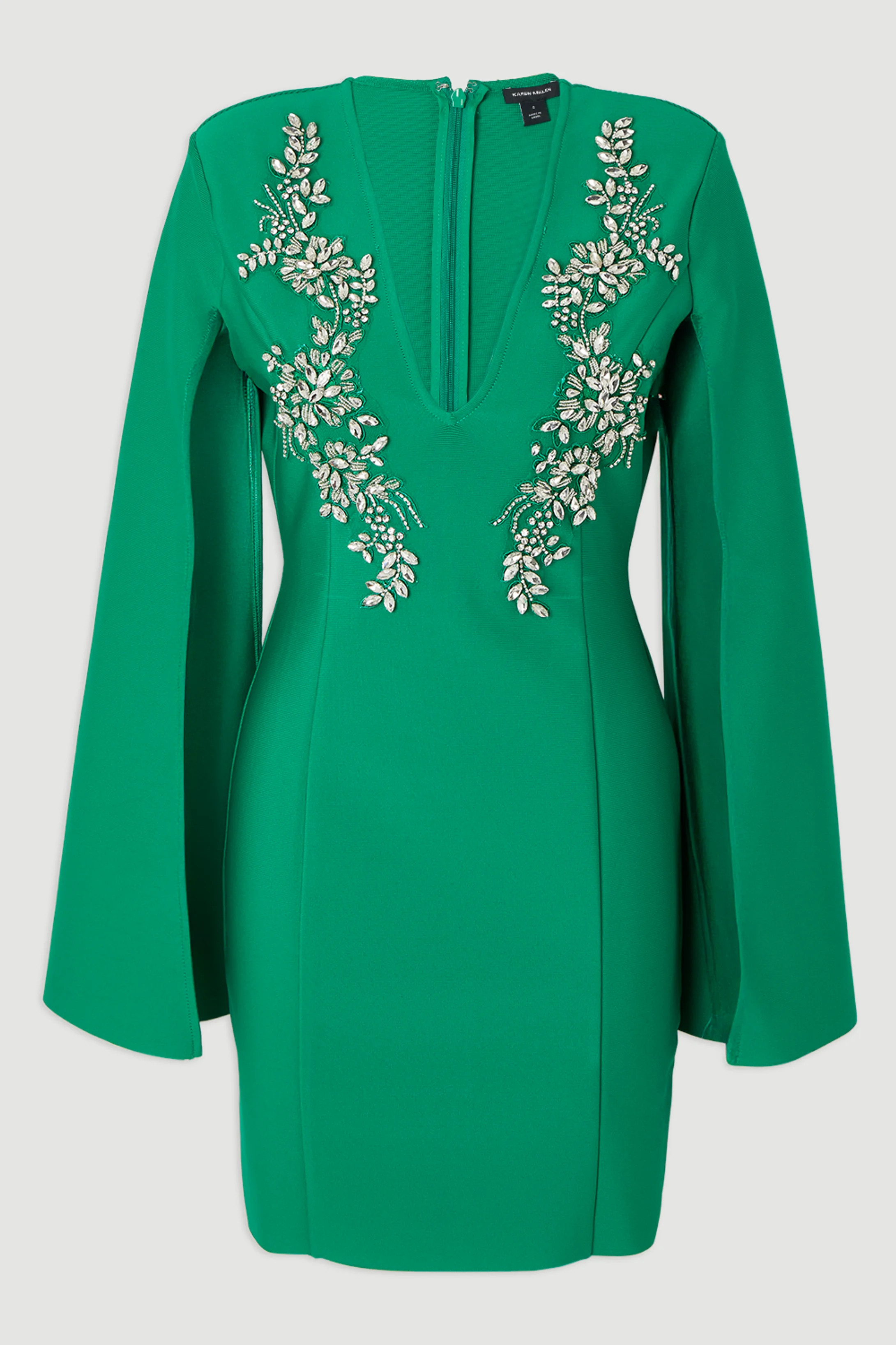 Bandage Form Fitting Cape Sleeve Embellished Mini Dress | Karen Millen US