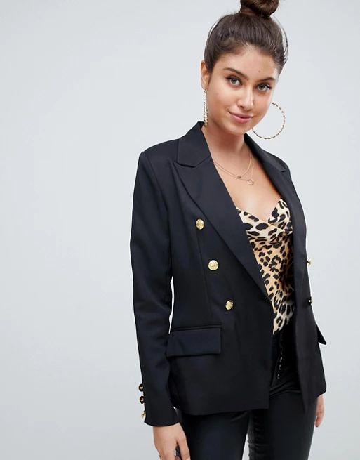 Missguided military gold button blazer in black | ASOS US