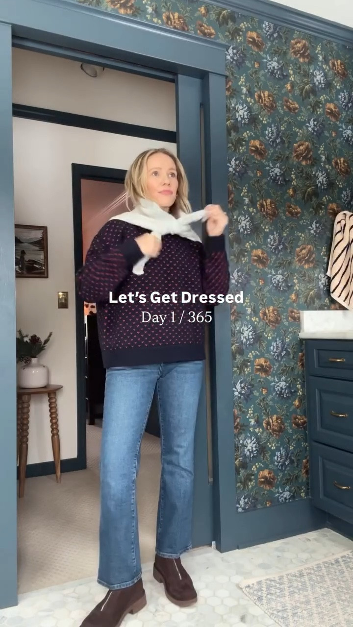 Clare V Moyen Messenger in evergreen, Anthropologie scallop triangle scarf, Pistola navy heart sweater wearing my regular size small, Madewell vintage corp flare jeans, are a closer fitting style but have a hint of stretch so wearing my regular size (5'3"), Kule stripe tee wearing a small, Dolce Vita front zip boots are true to size, J.Crew trouser socks set, Merit Flush Balm in leBonBon on cheeks & lips. xo, Claire

#LTKSeasonal #LTKgrwm #LTKootd