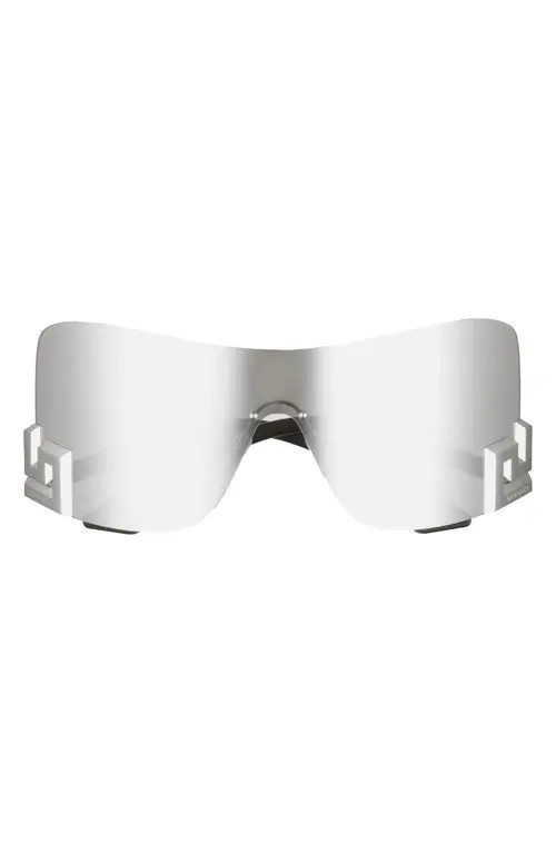 Versace 40mm Irregular Mirror Shield Sunglasses in Light Grey Mirror Silver at Nordstrom | Nordstrom
